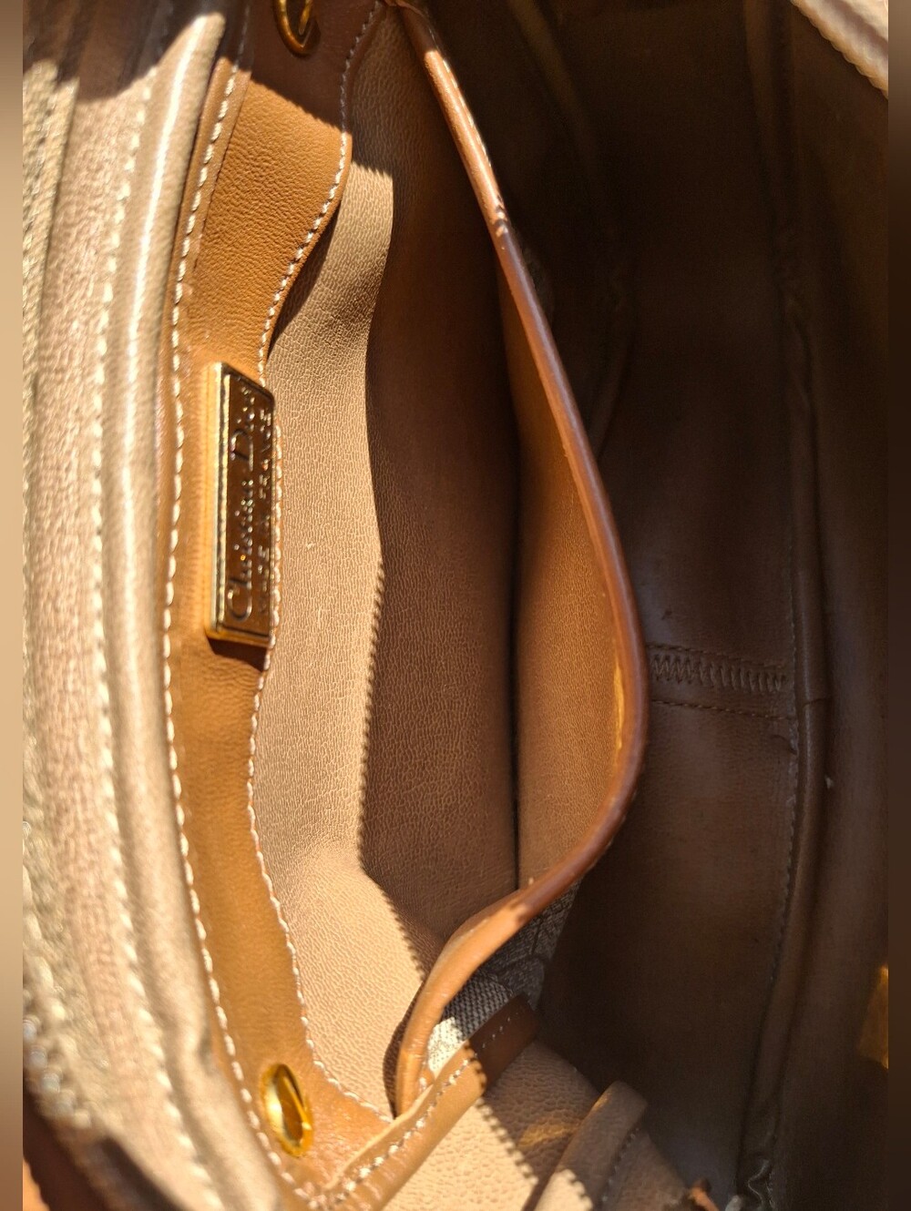 Vintage 80s Christian Dior Cream Coated Canvas & Brown Leather Crossbody Bag COA - Picture 15 of 16